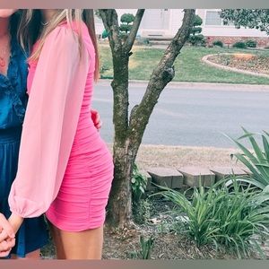 pink one sleeve dress